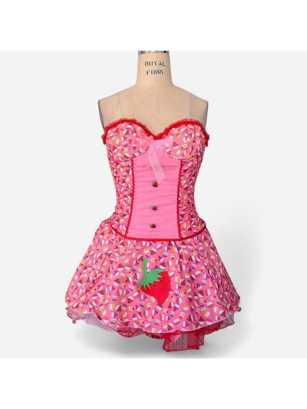 Fun Shack Y2K Pink Cupcake Strawberry Corset Sexy Halloween Costume Set